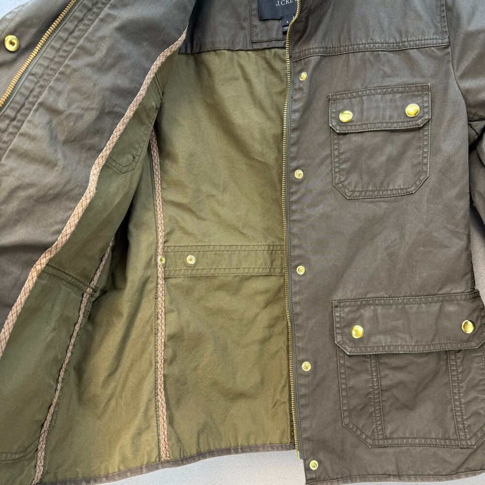 J. Crew Downtown Field Jacket Women's S Olive Green Structured Waxed Cotton VTG - Picture 3 of 9